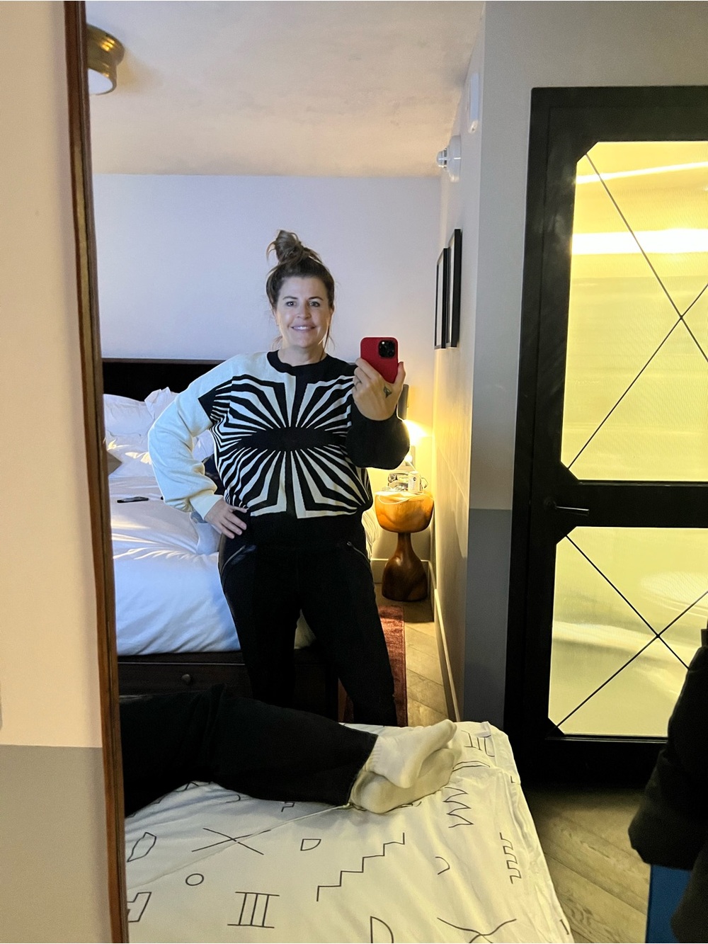 Black & Cream Graphic Crewneck Sweater - Women's - Picture 3 of 3